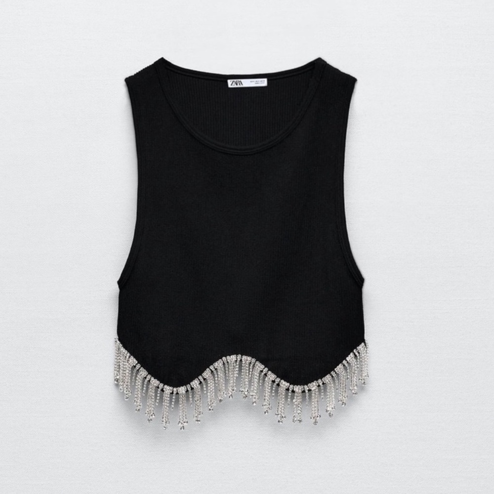 Zara Seemless Crop Top with Rhinestones size S/M NEW w-Tags